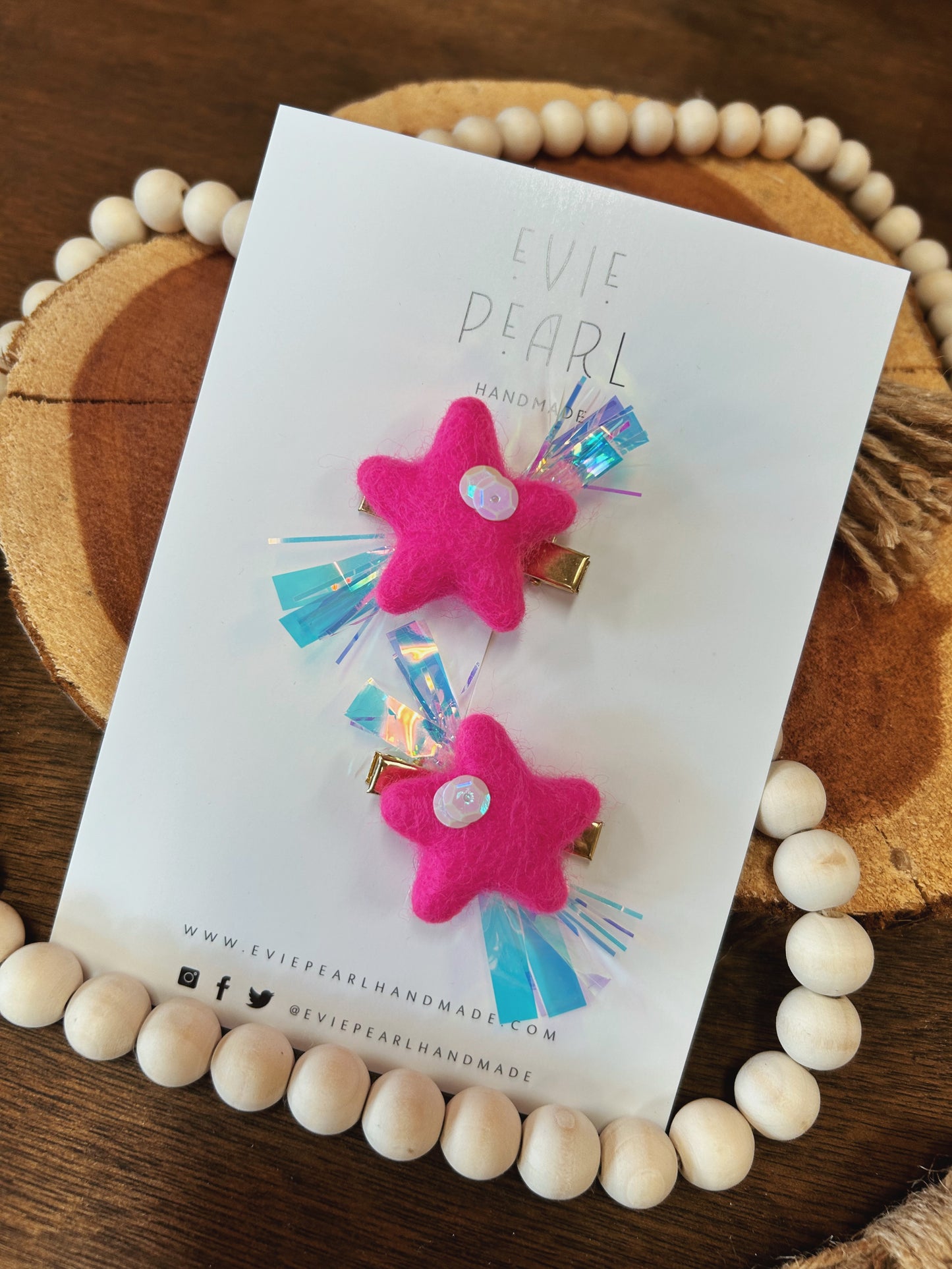 Hot Pink Star Sequin Pigtail Clips