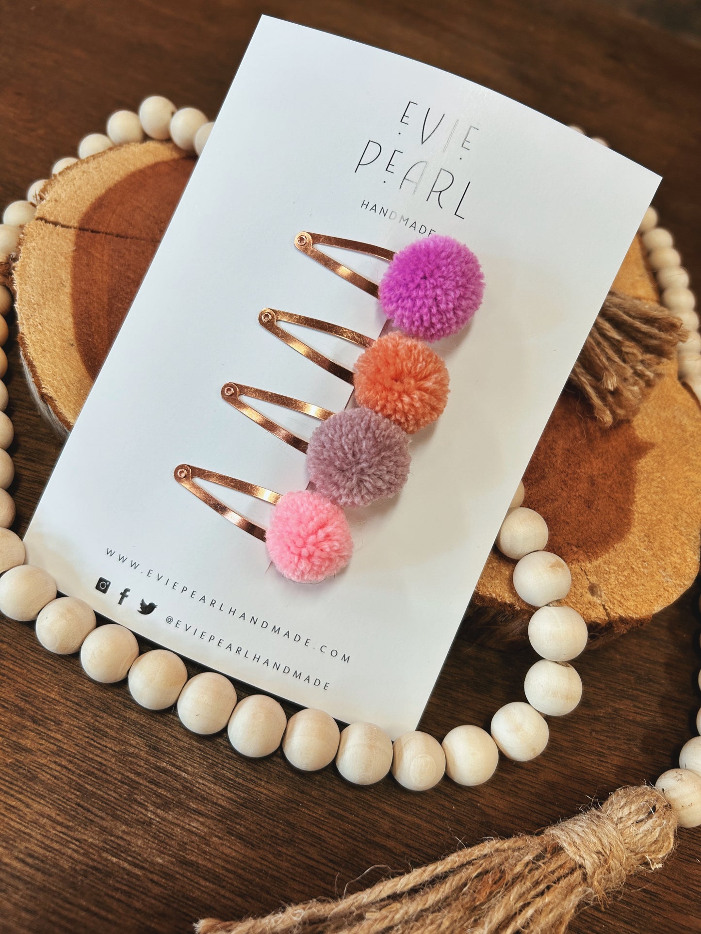 Pink Pom Pom Clip Set (4)