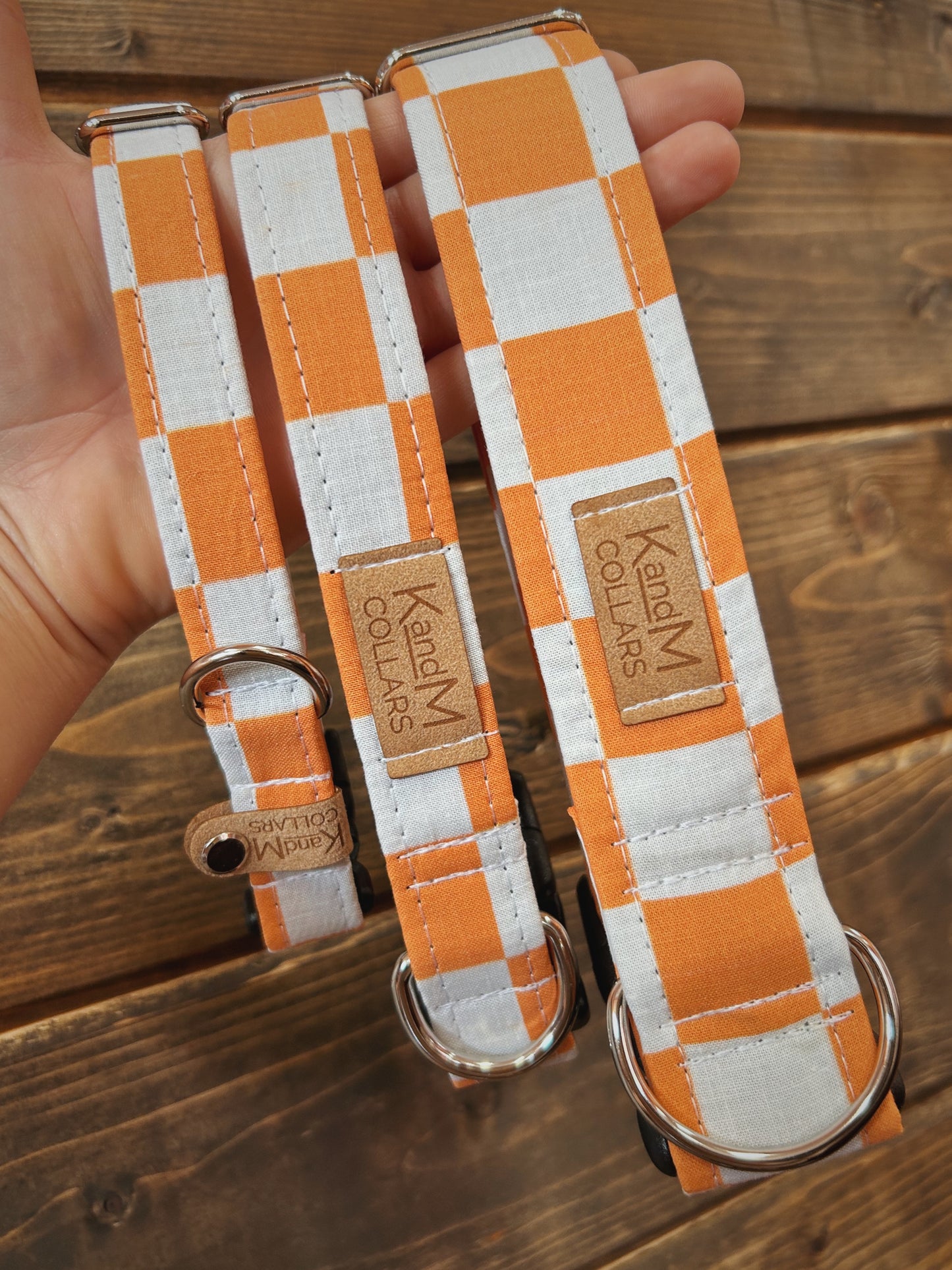 Orange & White Checkered Dog Collar