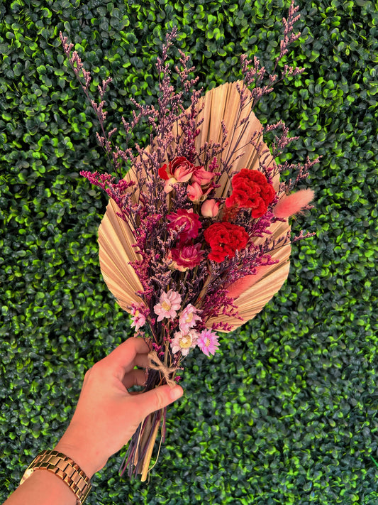 Palm w/Red & Pink Dried Floral Bouquet