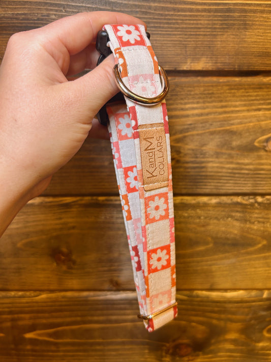 Boho Checkered Flower Dog Collar