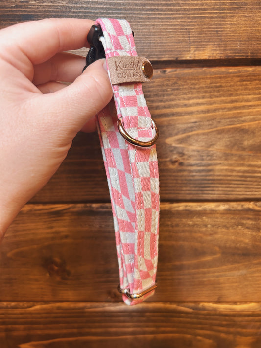 Wavy Pink Checkered Dog Collar